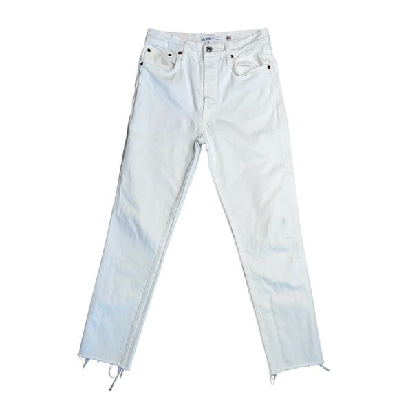 RE/DONE ORIGINALS White Button Front Raw Hem Ankle Crop Jeans Women’s Size 26 - Picture 1 of 11